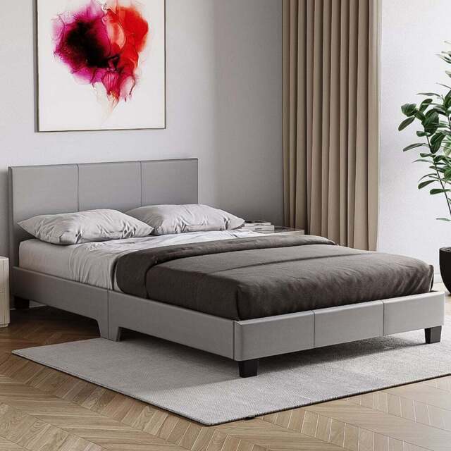 Vida Designs Lisbon Small Double Grey Faux Leather Bed Frame - Wilko - image 1