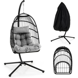 Costway Grey Hanging Swing Egg Chair with Cushion - Size: 113 x 79 x 24cm - Wilko - thumbnail 4