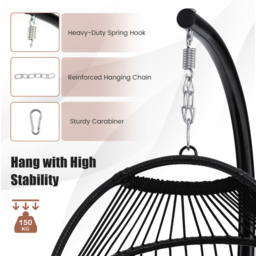 Costway Grey Hanging Swing Egg Chair with Cushion - Size: 113 x 79 x 24cm - Wilko - thumbnail 6