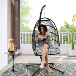 Costway Grey Hanging Swing Egg Chair with Cushion - Size: 113 x 79 x 24cm - Wilko - thumbnail 5