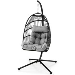 Costway Grey Hanging Swing Egg Chair with Cushion - Size: 113 x 79 x 24cm - Wilko - thumbnail 3