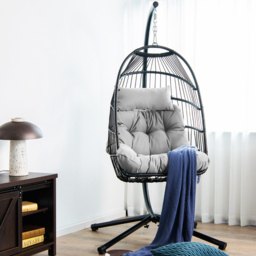 Costway Grey Hanging Swing Egg Chair with Cushion - Size: 113 x 79 x 24cm - Wilko