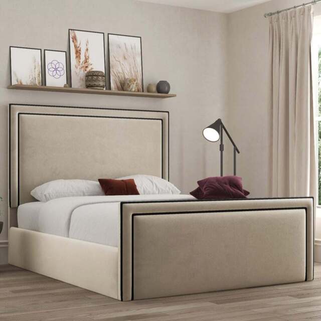 DS Living Verona Super King Size Plush Cream Piping Bed Frame - Wilko - image 1