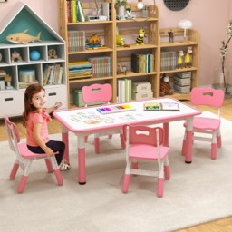 Costway Kids 4 Seater Table and Chair Set Pink - Size: 125 x 65 x 18cm - Wilko - thumbnail 4