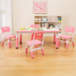 Costway Kids 4 Seater Table and Chair Set Pink - Size: 125 x 65 x 18cm - Wilko