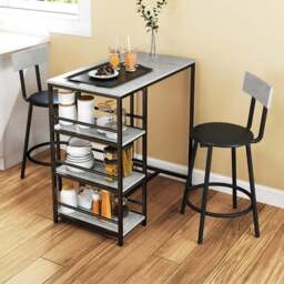 HOMCOM 2 Seater 3 Shelf Light Grey Breakfast Bar Table Set - Wilko - thumbnail 1