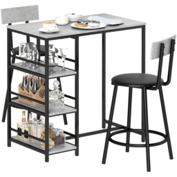 HOMCOM 2 Seater 3 Shelf Light Grey Breakfast Bar Table Set - Wilko - thumbnail 3