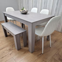 Kosy Koala 6 Seater Faux Leather Dining Bench Set Grey and White - Multi - Portland - Wilko
