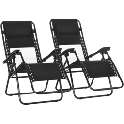 Outsunny Set of 2 Black Zero Gravity Foldable Garden Recliner Chair - Size: 1 Seater - Wilko - thumbnail 3