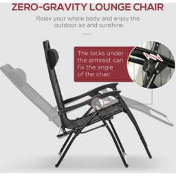 Outsunny Set of 2 Black Zero Gravity Foldable Garden Recliner Chair - Size: 1 Seater - Wilko - thumbnail 5