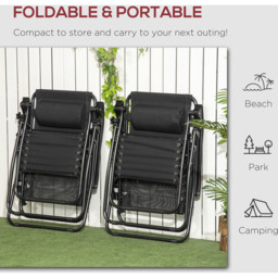 Outsunny Set of 2 Black Zero Gravity Foldable Garden Recliner Chair - Size: 1 Seater - Wilko - thumbnail 6