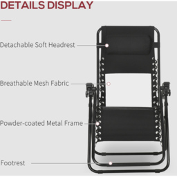 Outsunny Set of 2 Black Zero Gravity Foldable Garden Recliner Chair - Size: 1 Seater - Wilko - thumbnail 7