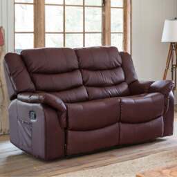 Artemis Home Almeira 2 Seater Burgundy Bonded Leather Recliner Sofa - Brown - Wilko
