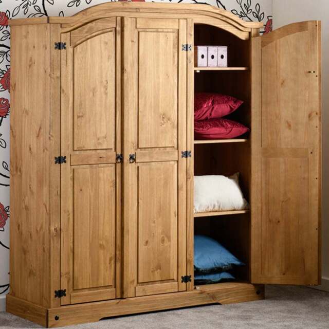 Seconique Corona 3 Door Distressed Waxed Pine Wardrobe - Brown - Wilko - image 1
