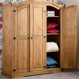 Seconique Corona 3 Door Distressed Waxed Pine Wardrobe - Brown - Wilko - thumbnail 1
