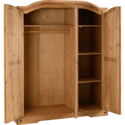 Seconique Corona 3 Door Distressed Waxed Pine Wardrobe - Brown - Wilko - thumbnail 5