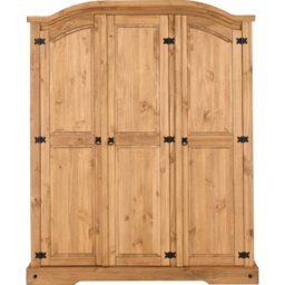 Seconique Corona 3 Door Distressed Waxed Pine Wardrobe - Brown - Wilko - thumbnail 4