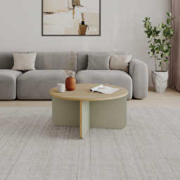 Decortie Hillary Oak and Ash Green Round Coffee Table - Size: 38 x 80 x 80cm - Multi - Wilko - thumbnail 6