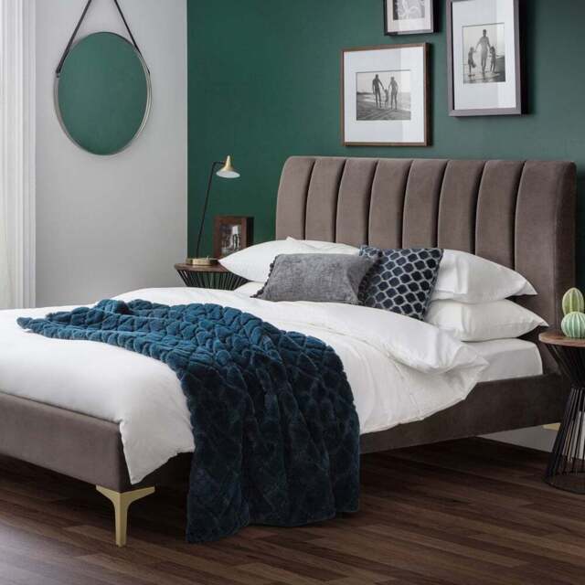 Julian Bowen Deco Double Truffle Velvet Bed Frame - Gold - Wilko - image 1