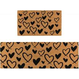 JVL Hearts Coir Latex Backed Door Mat and Runner Set - Size: 121 x 41 x 4cm - Brown - Wilko - thumbnail 1