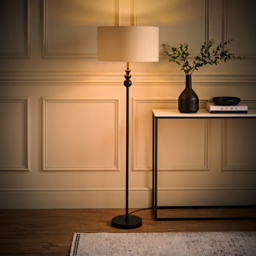ValueLights Marissa Beige and Gold Shade Black Ball LED Floor Lamp - Size: 145 x 45 x 45cm - Wilko - thumbnail 7