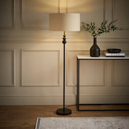 ValueLights Marissa Beige and Gold Shade Black Ball LED Floor Lamp - Size: 145 x 45 x 45cm - Wilko - thumbnail 3