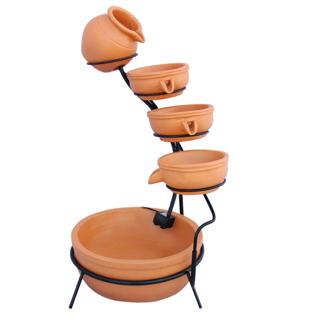 Monster Shop 4 Tier Terracotta Solar Water Feature - Size: 50 x 44 x 56cm - Orange - MonsterShop - Wilko - image 1
