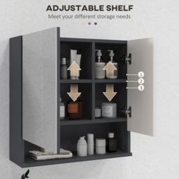 Portland Single Door Light Grey Bathroom Mirror Cabinet - Size: 55 x 17 x 55cm - Wilko - thumbnail 7
