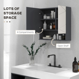 Portland Single Door Light Grey Bathroom Mirror Cabinet - Size: 55 x 17 x 55cm - Wilko - thumbnail 6