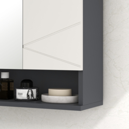 Portland Single Door Light Grey Bathroom Mirror Cabinet - Size: 55 x 17 x 55cm - Wilko - thumbnail 4