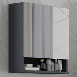 Portland Single Door Light Grey Bathroom Mirror Cabinet - Size: 55 x 17 x 55cm - Wilko - thumbnail 1