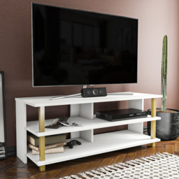 Decorotika Pueblo 4 Open Shelf Gold and White Wide TV Unit - Size: 47 x 120 x 45cm - Multi - Wilko - thumbnail 7