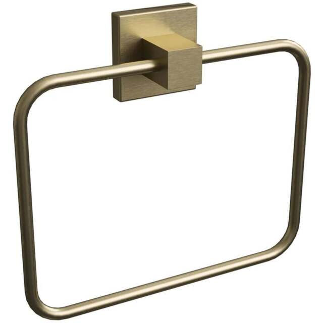 Rothley Satin Brass Square Towel Ring 185mm - Size: 17.5 x 6.5 x 20cm - Gold - Wilko - image 1