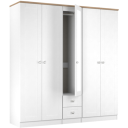 Crowndale Sussex 5 Door 2 Drawer White Ash and Bardolino Oak Tall Mirror Wardrobe Ready Assembled - White Ash & Bardolino Oak - Wilko - thumbnail 6