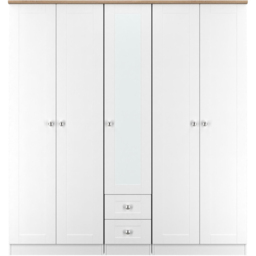 Crowndale Sussex 5 Door 2 Drawer White Ash and Bardolino Oak Tall Mirror Wardrobe Ready Assembled - White Ash & Bardolino Oak - Wilko - thumbnail 3