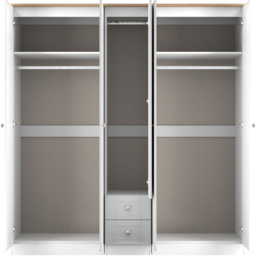 Crowndale Sussex 5 Door 2 Drawer White Ash and Bardolino Oak Tall Mirror Wardrobe Ready Assembled - White Ash & Bardolino Oak - Wilko - thumbnail 7