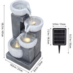 Living and Home 4-Tier Stone Effect Cascading Bowl Solar LED Water Feature - Size: 47 x 27 x 22cm - Grey - Wilko - thumbnail 7