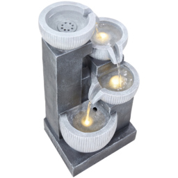 Living and Home 4-Tier Stone Effect Cascading Bowl Solar LED Water Feature - Size: 47 x 27 x 22cm - Grey - Wilko - thumbnail 3