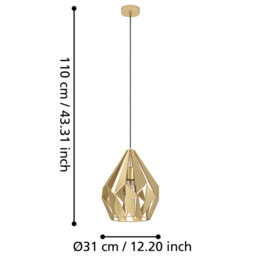EGLO Carlton Gold Pendant Light - Size: 110 x 31 x 110cm - Wilko - thumbnail 5