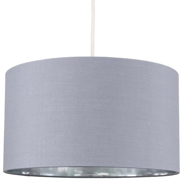 ValueLights Reni Grey and Metallic Chrome Medium Ceiling Drum Lamp Shade - Size: 35 x 20 x 35cm - Wilko - image 1
