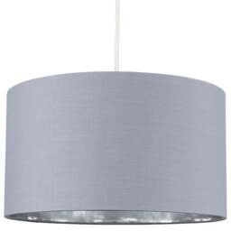 ValueLights Reni Grey and Metallic Chrome Medium Ceiling Drum Lamp Shade - Size: 35 x 20 x 35cm - Wilko