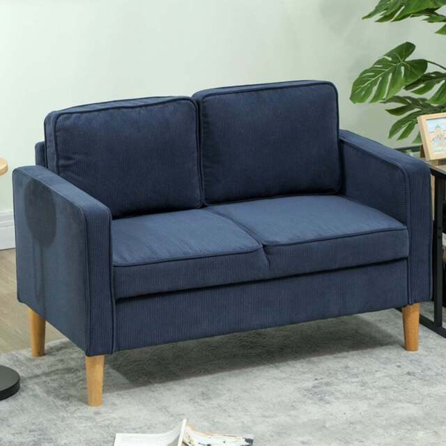 HOMCOM 2 Seater Blue Corduroy Sofa with Storage - Wilko - image 1