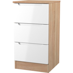 Crowndale Milan 3 Drawer White Gloss and Bardolino Oak Bedside Cabinet Ready Assembled - White Gloss & Bardolino Oak - Wilko - thumbnail 3
