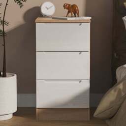 Crowndale Milan 3 Drawer White Gloss and Bardolino Oak Bedside Cabinet Ready Assembled - White Gloss & Bardolino Oak - Wilko - thumbnail 1
