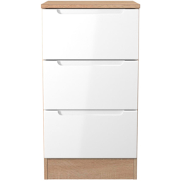 Crowndale Milan 3 Drawer White Gloss and Bardolino Oak Bedside Cabinet Ready Assembled - White Gloss & Bardolino Oak - Wilko - thumbnail 4