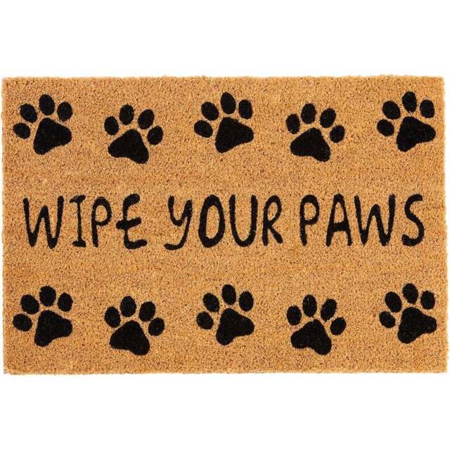 Eselle Astley Wipe Your Paws Printed Black Coir Door Mat 40 x 60cm - Size: 40 x 60 x 1.5cm - Brown - Wilko - image 1