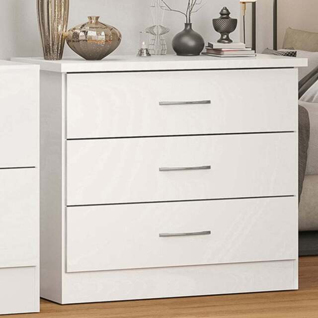 Seconique Nevada 3 Drawer White Gloss Chest of Drawers - Wilko - image 1