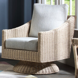 Desser Dijon Natural Rattan Pebble Fabric Swivel Chair - Size: Single - Grey - Wilko