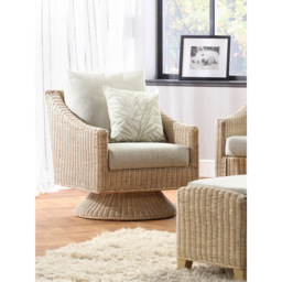 Desser Dijon Natural Rattan Pebble Fabric Swivel Chair - Size: Single - Grey - Wilko - thumbnail 4