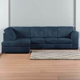 Luxor 4 Seater Navy Blue Jumbo Cord Left Hand Facing Full Back L Shaped Corner Sofa Set - Wilko